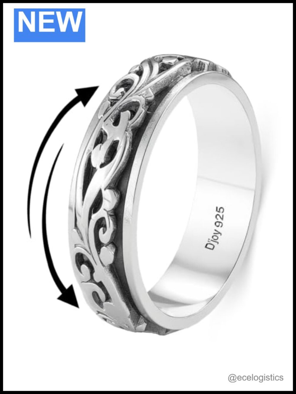 925 Sterling Silver Spinner Ring Anxiety Fidget Filigree Band